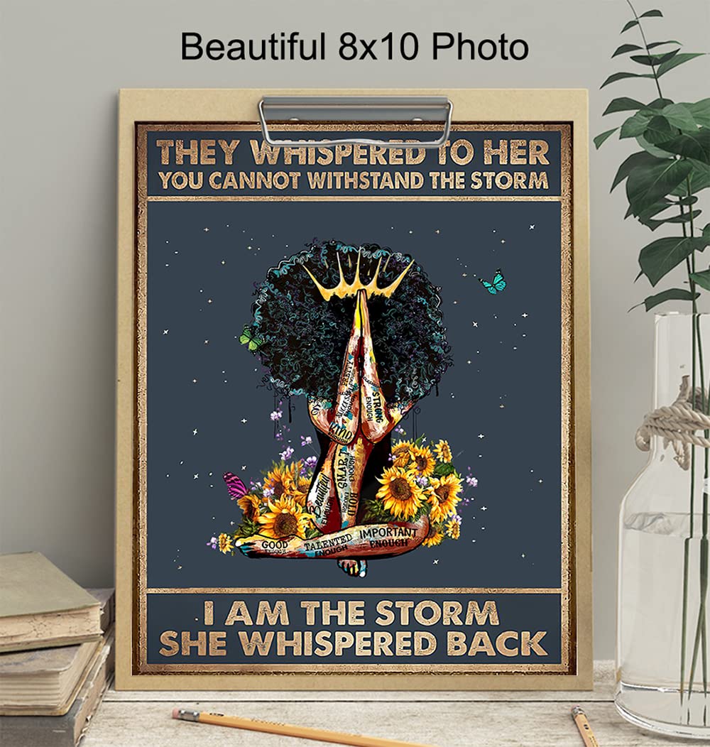 They Whispered to Her You Cannot Withstand The Storm - Black Woman Motivational Wall Art - African American Women, Girls, Teens - Inspirational Positive Quotes Wall Art - Uplifting Encouragement Gifts