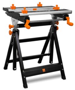wen 24-inch height adjustable tilting steel portable work bench,black