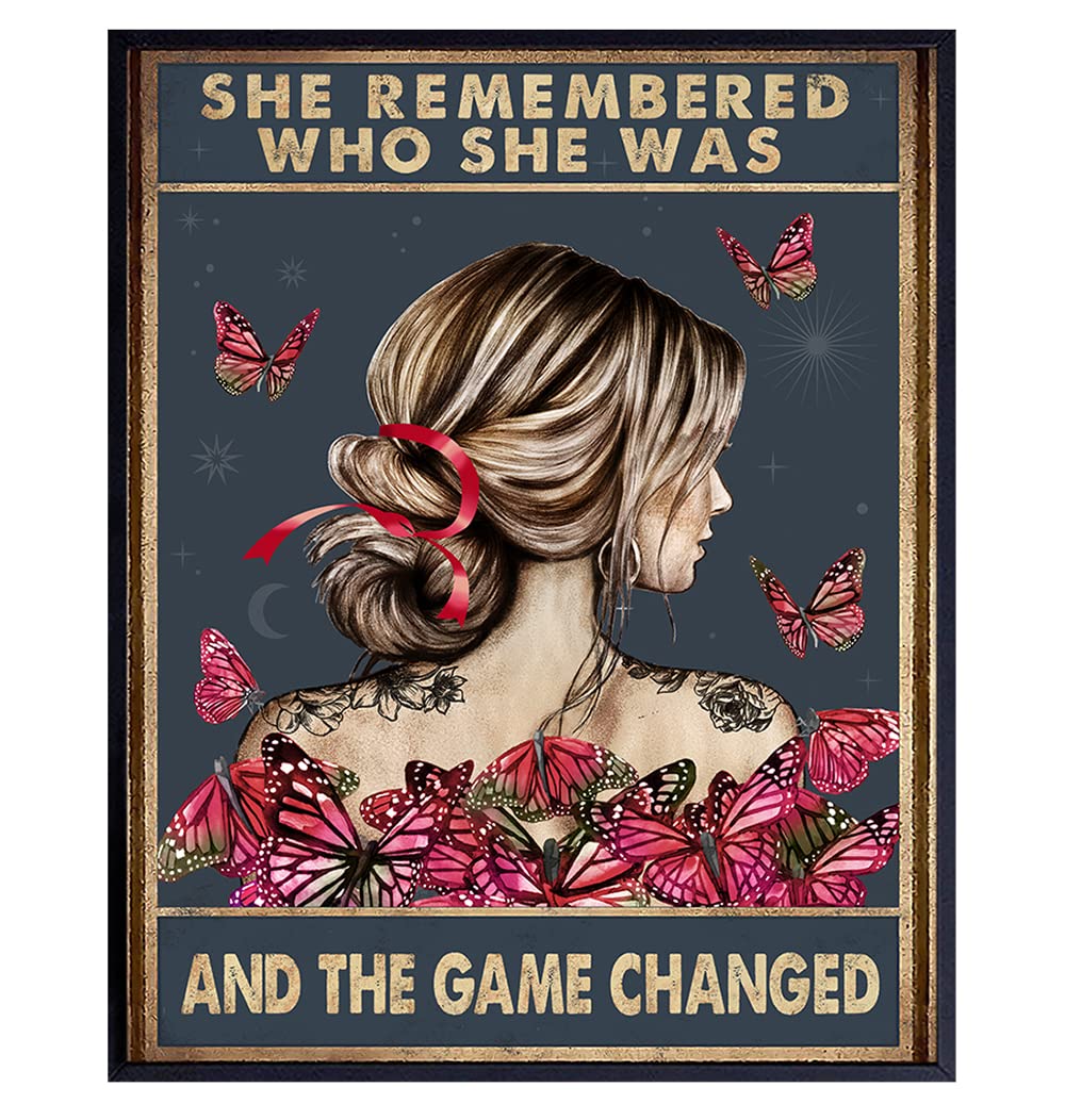 She Remembered Who She Was And The Game Changed - Uplifting Encouragement Gifts for Women - Inspirational Positive Quotes Wall Decor - Motivational Wall Art - Boho Decoration Poster - Girls, Teens