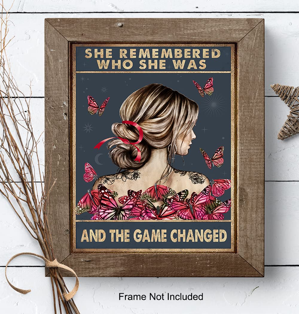 She Remembered Who She Was And The Game Changed - Uplifting Encouragement Gifts for Women - Inspirational Positive Quotes Wall Decor - Motivational Wall Art - Boho Decoration Poster - Girls, Teens