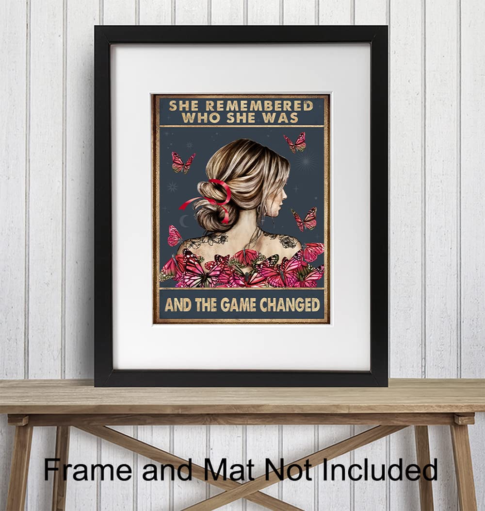 She Remembered Who She Was And The Game Changed - Uplifting Encouragement Gifts for Women - Inspirational Positive Quotes Wall Decor - Motivational Wall Art - Boho Decoration Poster - Girls, Teens