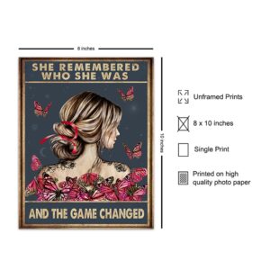 She Remembered Who She Was And The Game Changed - Uplifting Encouragement Gifts for Women - Inspirational Positive Quotes Wall Decor - Motivational Wall Art - Boho Decoration Poster - Girls, Teens