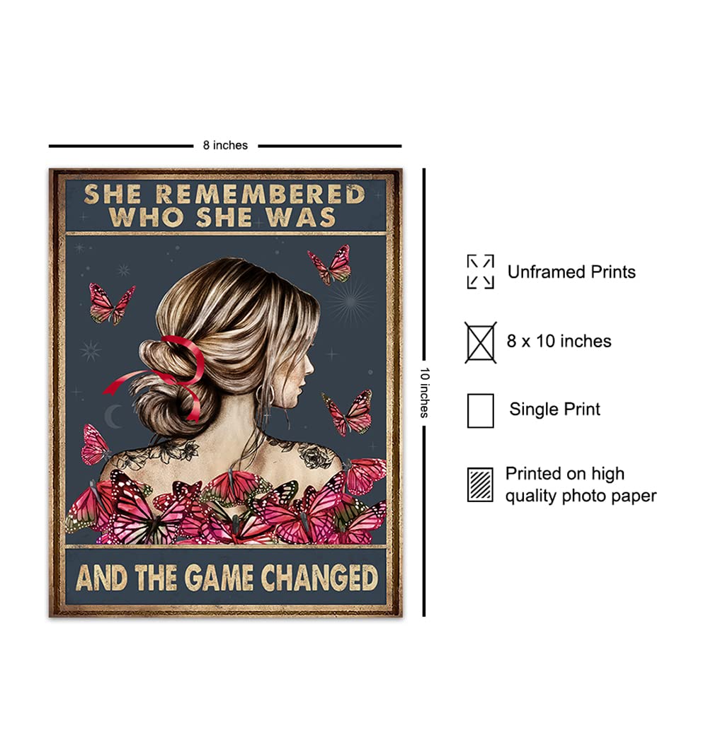 She Remembered Who She Was And The Game Changed - Uplifting Encouragement Gifts for Women - Inspirational Positive Quotes Wall Decor - Motivational Wall Art - Boho Decoration Poster - Girls, Teens