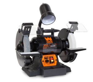 wen bg4280 5-amp 8-inch variable speed bench grinder with flexible work light, black,orange