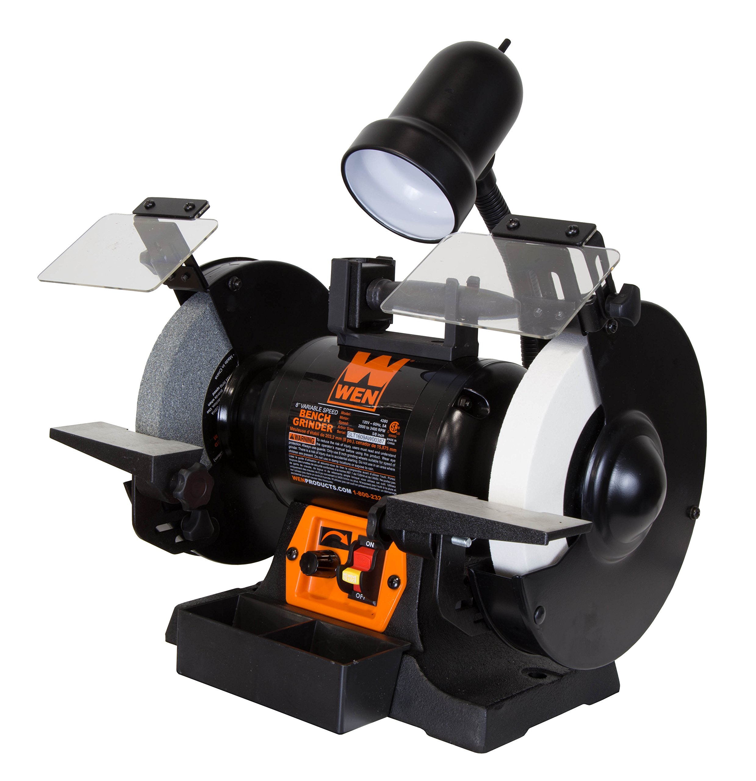 WEN BG4280 5-Amp 8-Inch Variable Speed Bench Grinder with Flexible Work Light, Black,orange