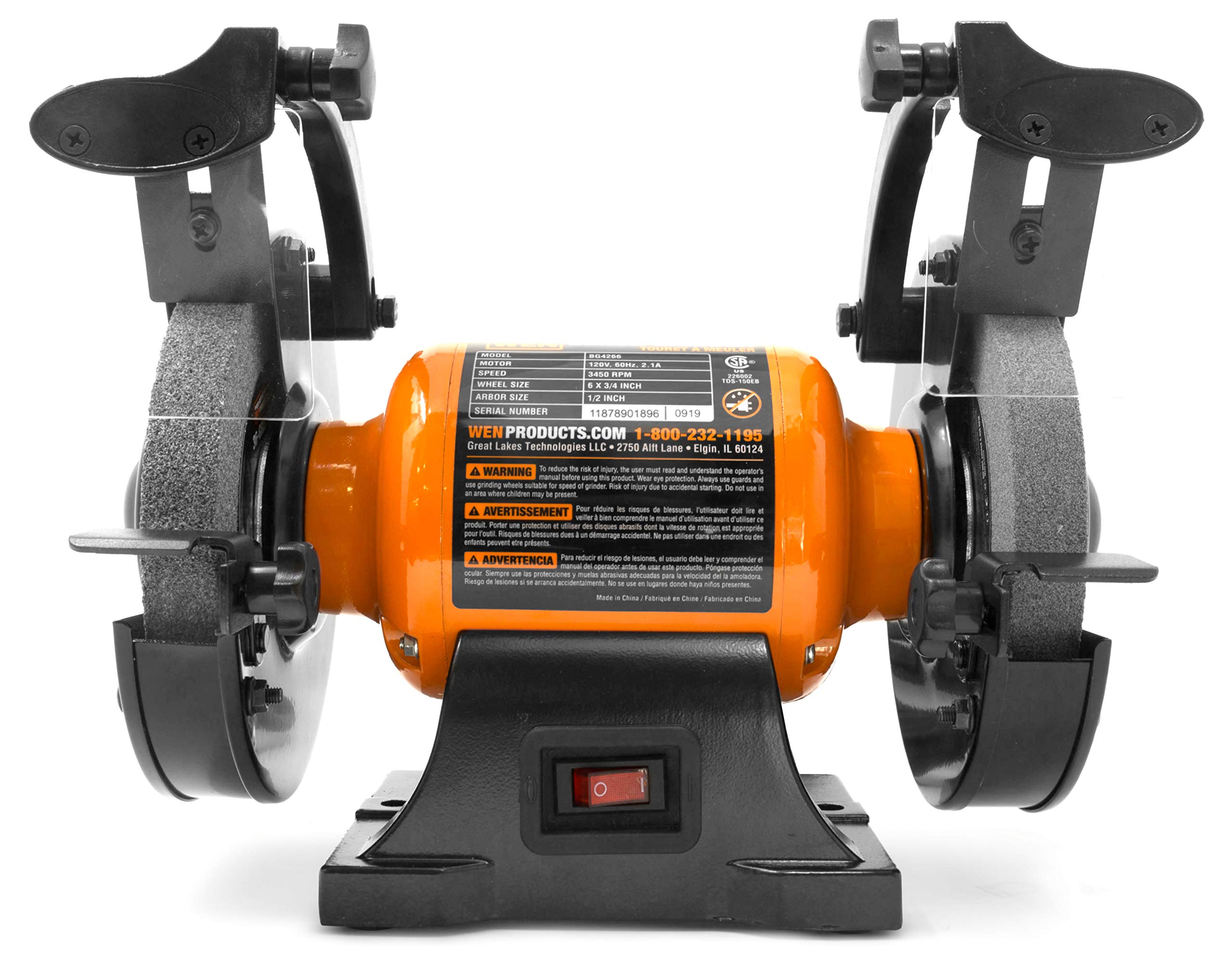 WEN BG4260 2.1-Amp 6-Inch Single Speed Bench Grinder, Orange,black