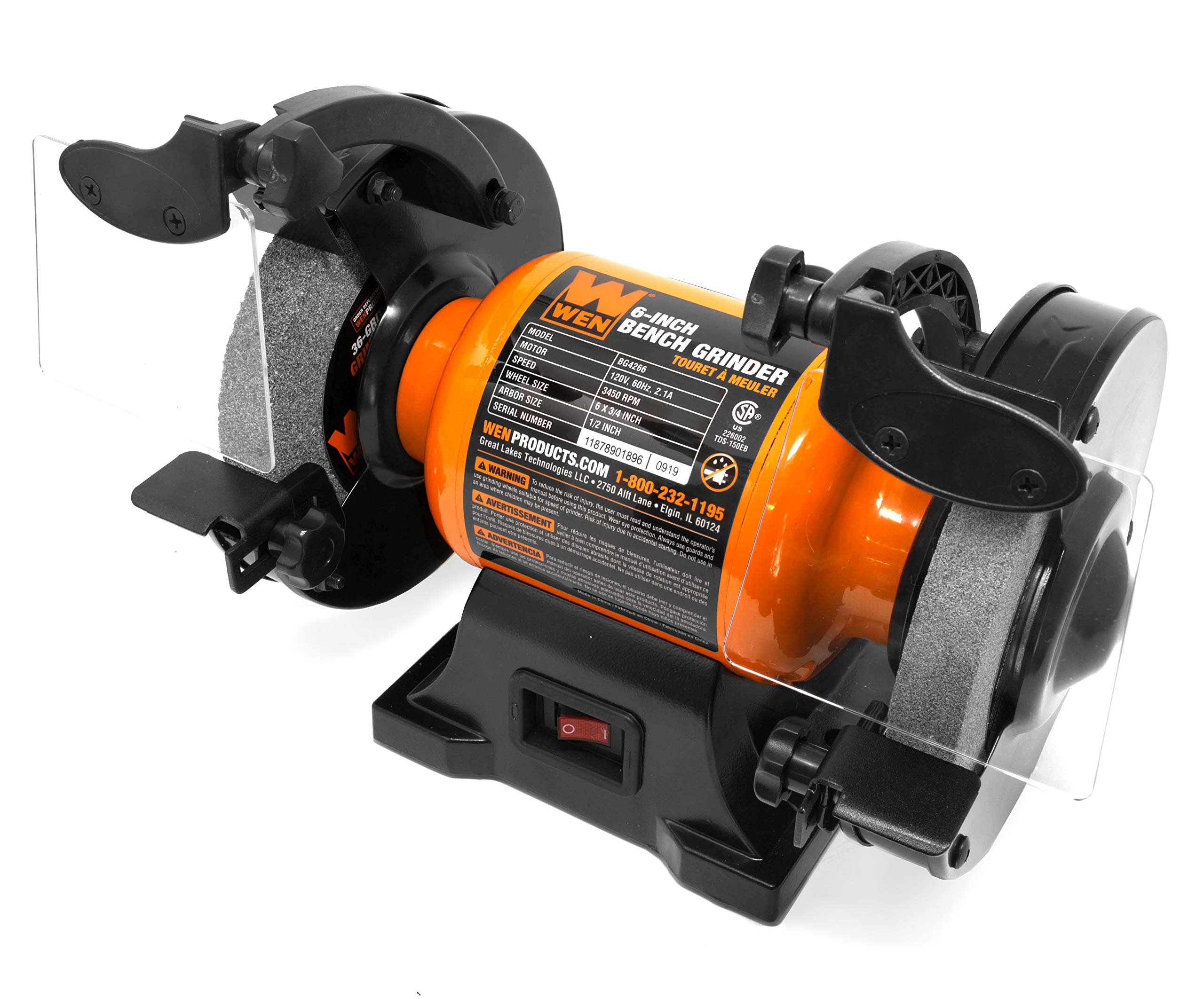 WEN BG4260 2.1-Amp 6-Inch Single Speed Bench Grinder, Orange,black