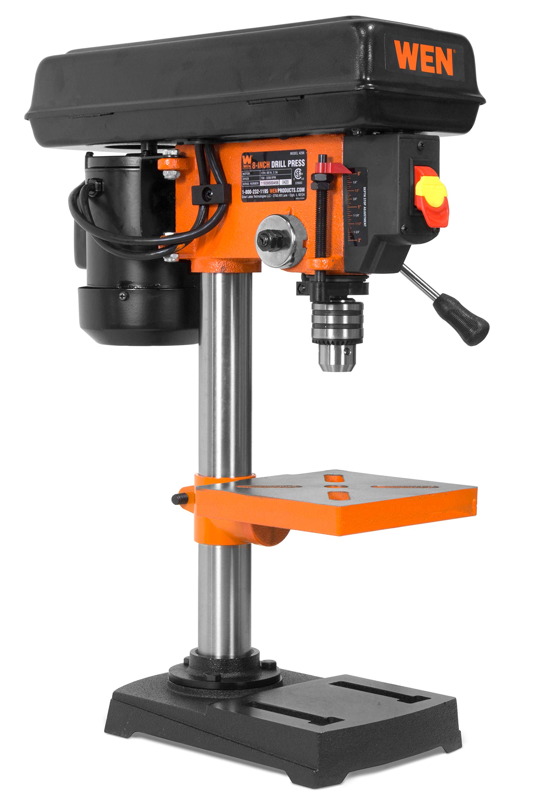 WEN 4206T 2.3-Amp 8-Inch 5-Speed Cast Iron Benchtop Drill Press,Black,Orange