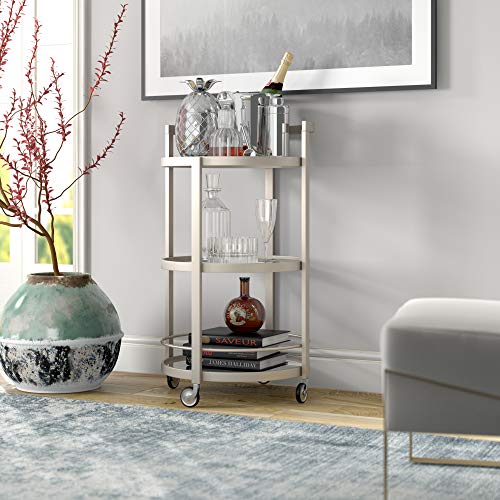 Henn&Hart 21" Wide Round Bar Cart in Satin Nickel, Bar Carts for the Home