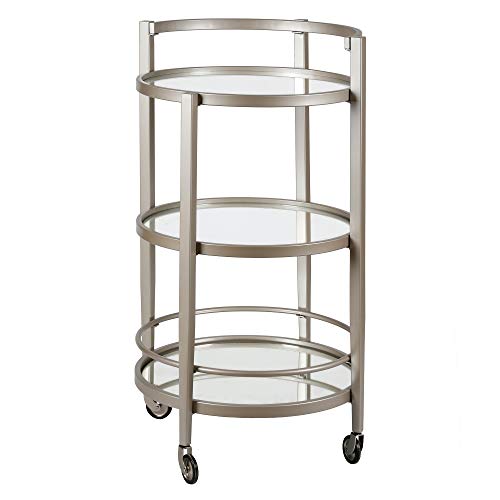 Henn&Hart 21" Wide Round Bar Cart in Satin Nickel, Bar Carts for the Home