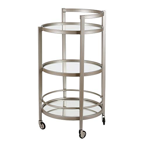 Henn&Hart 21" Wide Round Bar Cart in Satin Nickel, Bar Carts for the Home