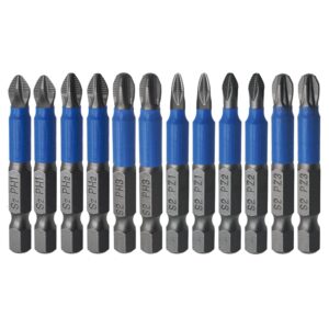 vesttio anti slip phillips cross slot pozidriv screwdriver bit set 12pcs 1/4 inch hex shank 2 inch/50 mm length s2 steel with magnetic for power screwdriver drill impact driver tool accessory