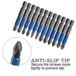 VESTTIO Anti Slip Phillips Cross Slot Pozidriv Screwdriver Bit Set 12PCS 1/4 Inch Hex Shank 2 Inch/50 mm Length S2 Steel with Magnetic for Power Screwdriver Drill Impact Driver Tool Accessory