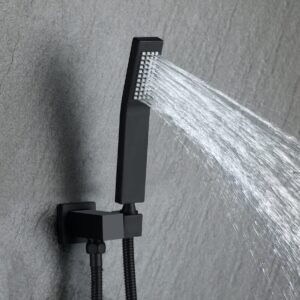 Bathtub Shower System Matte Black Shower and Tub Faucet set with 10 inch Rian Shower Head and Handheld Spray Mix Shower Combo,including Rough-in valve and Shower Trim Kit