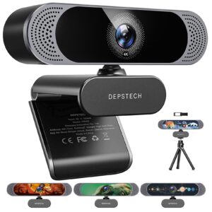 4k webcam, depstech dw49 hd 8mp sony sensor autofocus webcam with microphone, privacy cover and tripod, plug play usb computer web camera for pro streaming/online teaching/video calling/zoom/skype