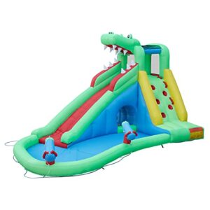 inflatable water slides for kids - kinsuite inflatable bounce house water slide w/jumping area climbing wall water cannon splash pool tunnel indoor outdoor play (with 680w air blower)