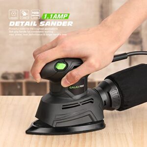 GALAX PRO Detail Sander, 1.1A Powerful Motor, 14000 OPM Compact Electric Sander with 16Pcs Sandpapers and Dust Bag, Soft Grip Handle for Comfortable Woodworking