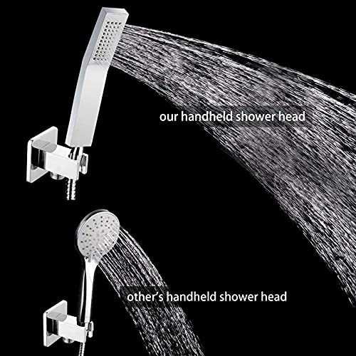 Brass Hand Held Shower Head, Luxury High Pressure Showerhead Kit with Wall Connector and Hose Set, for Bathroom Showering System Contemporary Square Style (Chrome Finish)