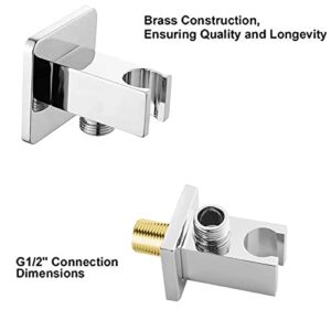 Brass Hand Held Shower Head, Luxury High Pressure Showerhead Kit with Wall Connector and Hose Set, for Bathroom Showering System Contemporary Square Style (Chrome Finish)