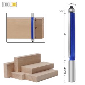 TOOLDO 3" inch Bearing Flush Trim Bit，C3 Carbide Flush Trim Router Bit, 1/2 inch Shank for Wood Router, for DIY, Woodworking Project, High Grade