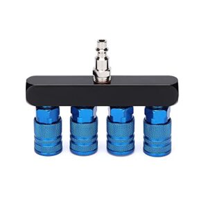 airtoon 4-way straight air manifold splitter, line type air compressor splitter with 4 couplers and 1/4" mnpt plug,1/4 inch npt air fittings