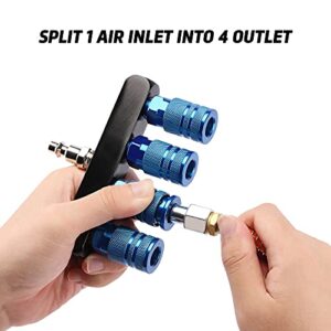 AIRTOON 4-Way Straight Air Manifold Splitter, Line Type Air Compressor Splitter with 4 Couplers and 1/4" MNPT Plug,1/4 Inch NPT Air Fittings