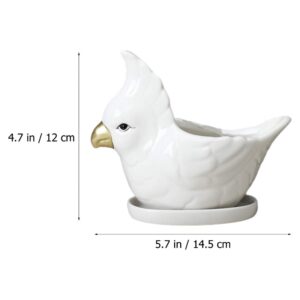 VOSAREA Animal Succulent Plant Pots Ceramic Mini Parrot Shape Succulent Planter with Saucer for Plants Flower Cactus Bonsai Container Home Decor White