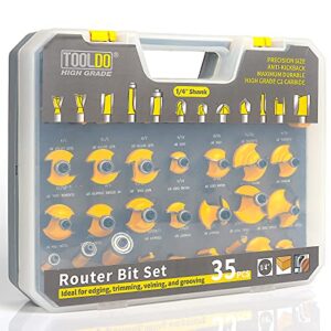 tooldo router bit set 35 pcs 1/4 inch shank, professional router bit kit for diy, woodworking project, high grade