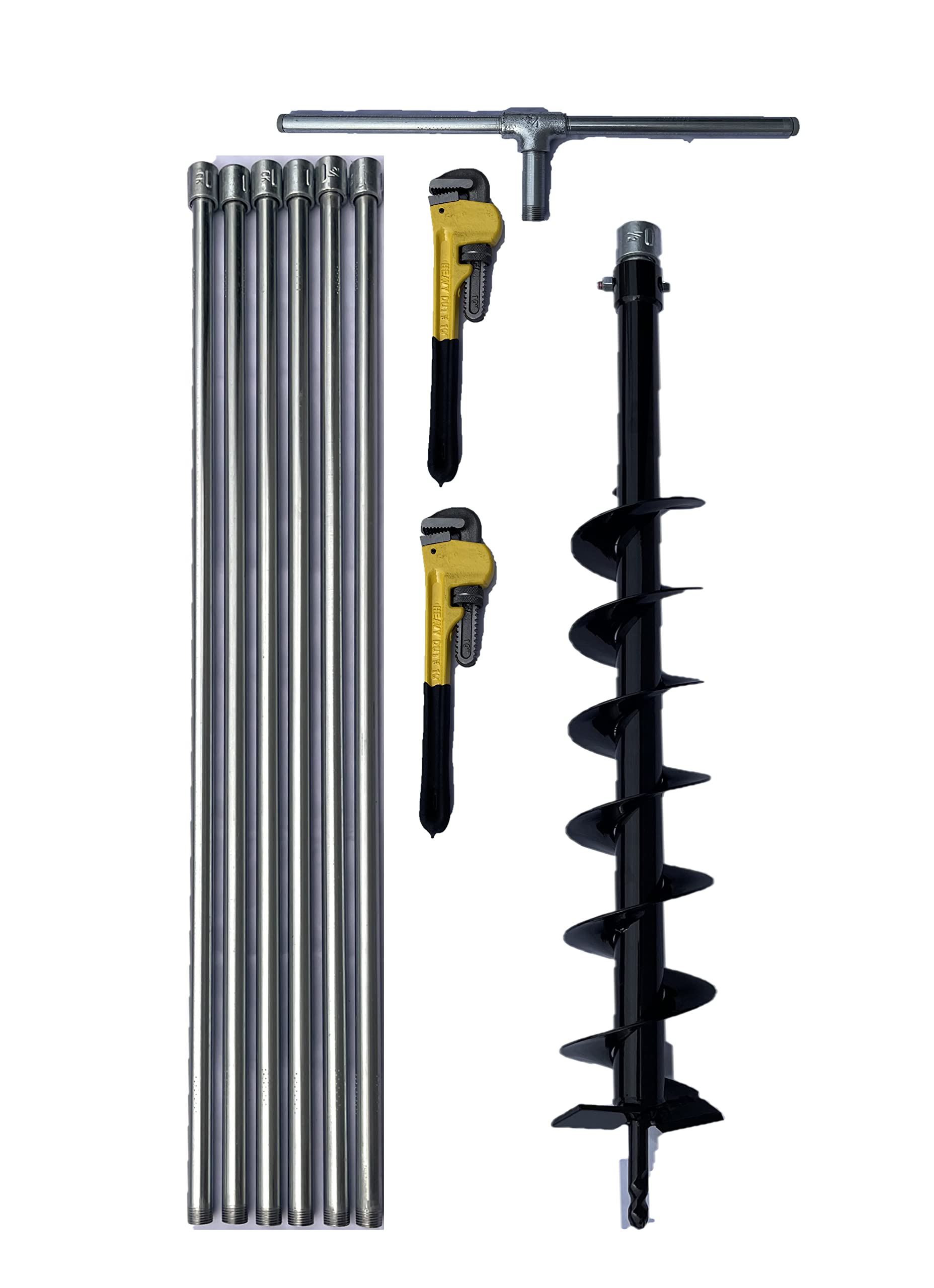 LIFE DOOR [with Instructions] Hole Well Digging Tool kit Length 2.36inch Auger Total Length 20.5feet (Extension can be Added) Made of Lightweight Steel Pipe