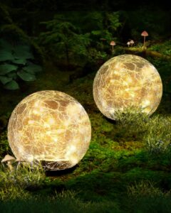 garden solar ball lights outdoor waterproof, 50 led cracked glass globe solar power ground lights for path yard patio lawn, christmas decoration landscape warm white(2 pack 4.7'')