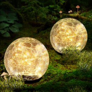 Garden Solar Ball Lights Outdoor Waterproof, 50 LED Cracked Glass Globe Solar Power Ground Lights for Path Yard Patio Lawn, Christmas Decoration Landscape Warm White(2 Pack 4.7'')