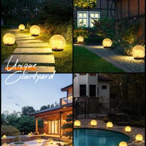 Garden Solar Ball Lights Outdoor Waterproof, 50 LED Cracked Glass Globe Solar Power Ground Lights for Path Yard Patio Lawn, Christmas Decoration Landscape Warm White(2 Pack 4.7'')