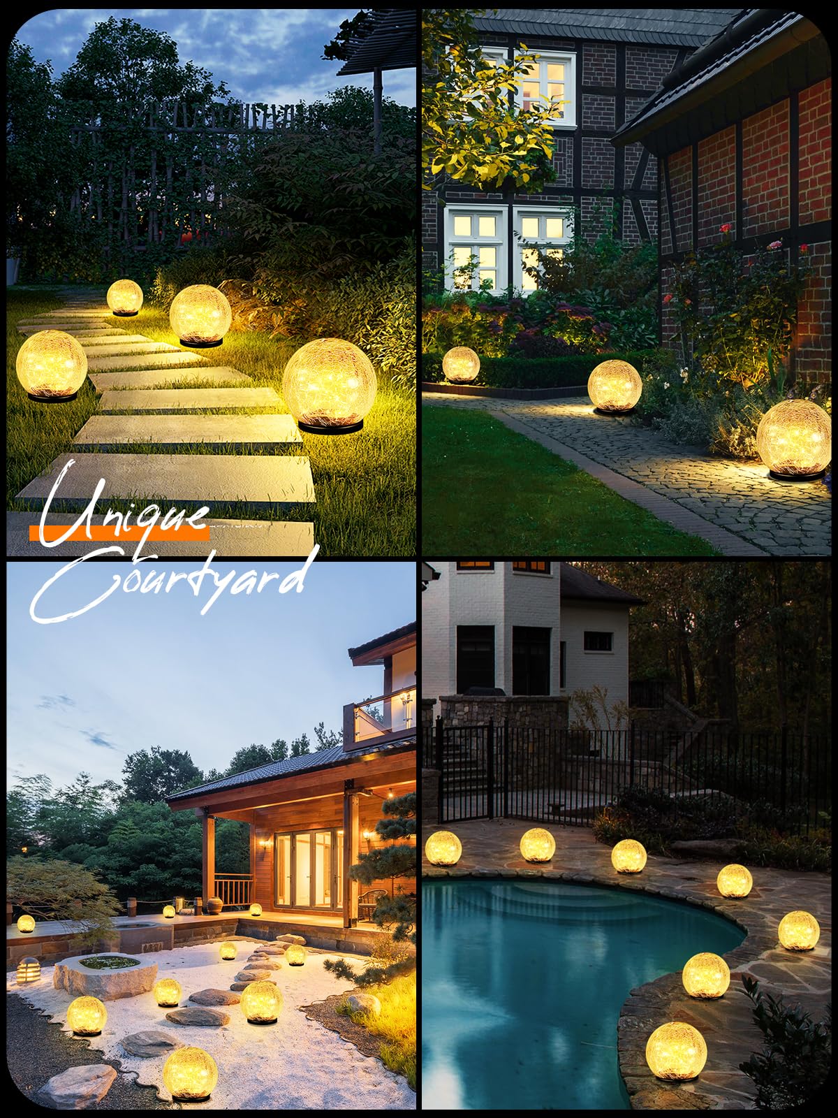 Garden Solar Ball Lights Outdoor Waterproof, 50 LED Cracked Glass Globe Solar Power Ground Lights for Path Yard Patio Lawn, Christmas Decoration Landscape Warm White(2 Pack 4.7'')