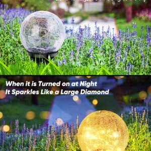 Garden Solar Ball Lights Outdoor Waterproof, 50 LED Cracked Glass Globe Solar Power Ground Lights for Path Yard Patio Lawn, Christmas Decoration Landscape Warm White(2 Pack 4.7'')