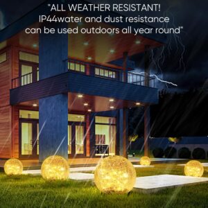 Garden Solar Ball Lights Outdoor Waterproof, 50 LED Cracked Glass Globe Solar Power Ground Lights for Path Yard Patio Lawn, Christmas Decoration Landscape Warm White(2 Pack 4.7'')