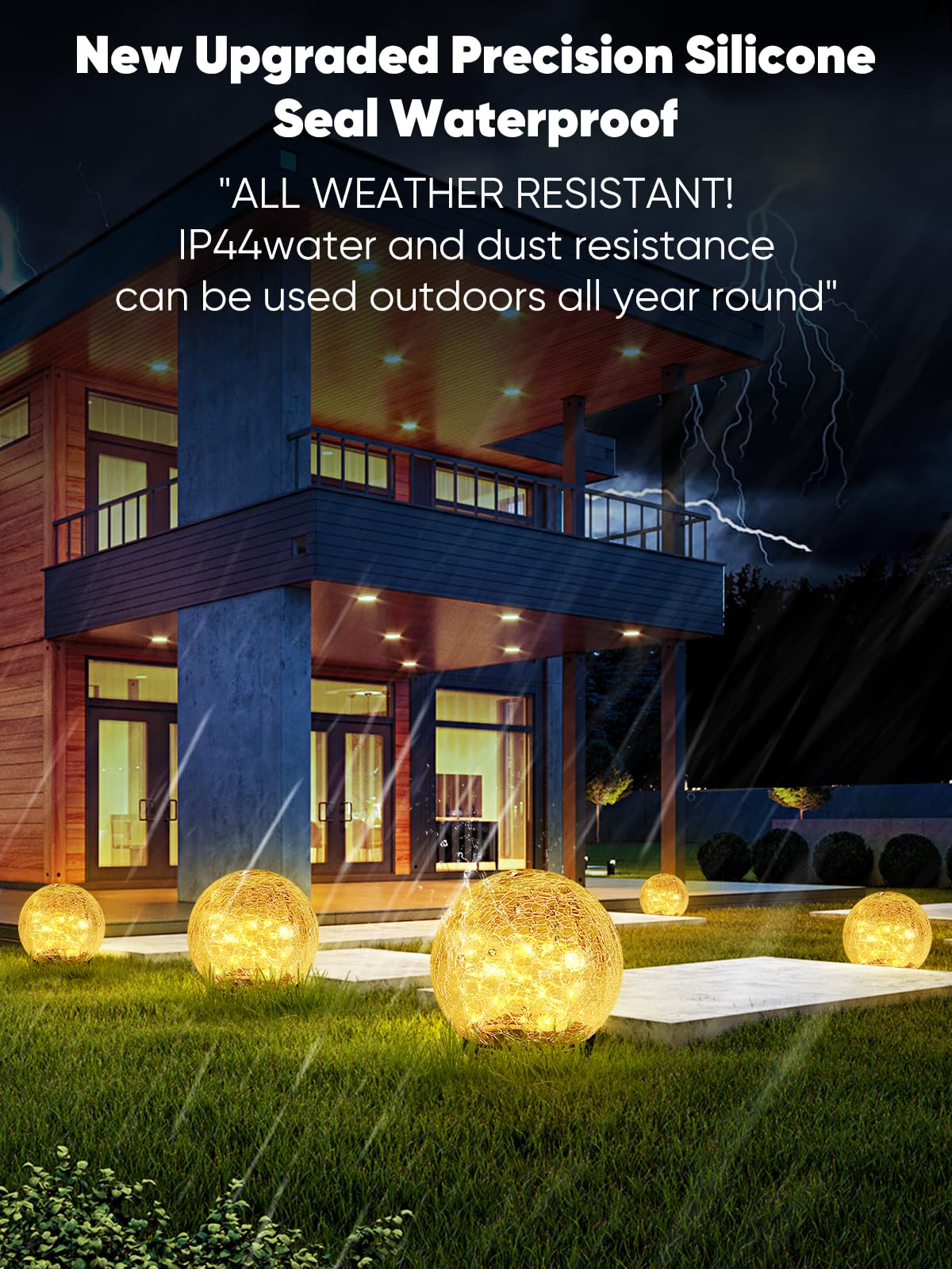 Garden Solar Ball Lights Outdoor Waterproof, 50 LED Cracked Glass Globe Solar Power Ground Lights for Path Yard Patio Lawn, Christmas Decoration Landscape Warm White(2 Pack 4.7'')