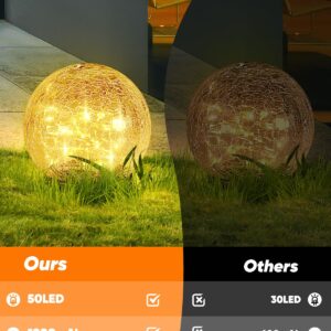 Garden Solar Ball Lights Outdoor Waterproof, 50 LED Cracked Glass Globe Solar Power Ground Lights for Path Yard Patio Lawn, Christmas Decoration Landscape Warm White(2 Pack 4.7'')