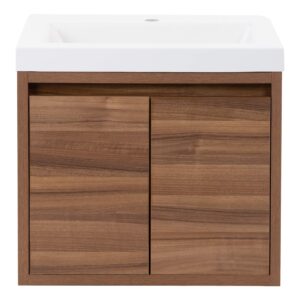 spring mill cabinets kelby modern floating bathroom vanity with 2-door cabinet sink top, 24.5" w x 18.75" d x 22.25" h, brown and white