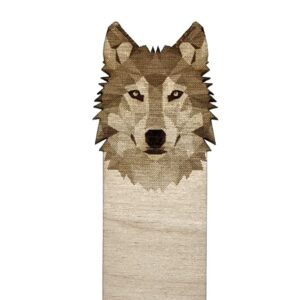 wolf engraved wood bookmark | baltic birch wooden geometric animal creature book mark | great gift idea!