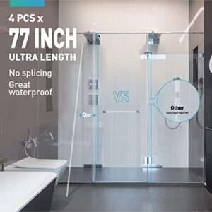 Shower Door Seal Set - 4 PCS 3/8" x 77" Frameless Shower Door Bottom Seal and Side Seal for 3/8 Inch Glass,Glass Shower Door Seal Strip Door Sweep,Stop Shower Leaks and Create a Water Barrier