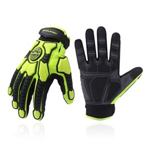 hldd handlandy heavy duty work gloves, sbr padding, tpr protector impact gloves, men anti vibration mechanic work gloves touchscreen (l, green)
