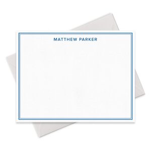 personalized note cards stationery for men with name and double line border - custom stationary set with envelopes - flat a2 boxed notecards, choose your colors and set size