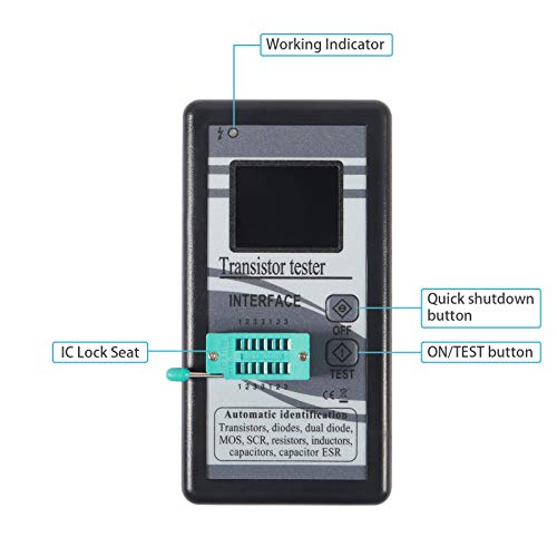 1PACK Transistor Tester,Mosfet Transistor Capacitor Tester, Mega328 NPN PNP Transistor Diode Resistor Inductor Capacitance MOS SCR ESR Meter Automatic Checker Detector(not Included DC9V Battery)