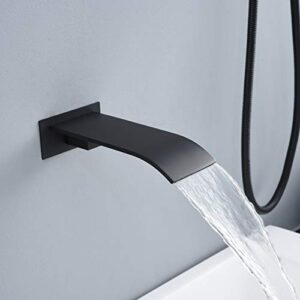 sumerain Matte Black Shower Faucet Set with Waterfall Tub Spout and Handheld Shower Head, Anti-scalding Pressure Balance Valve