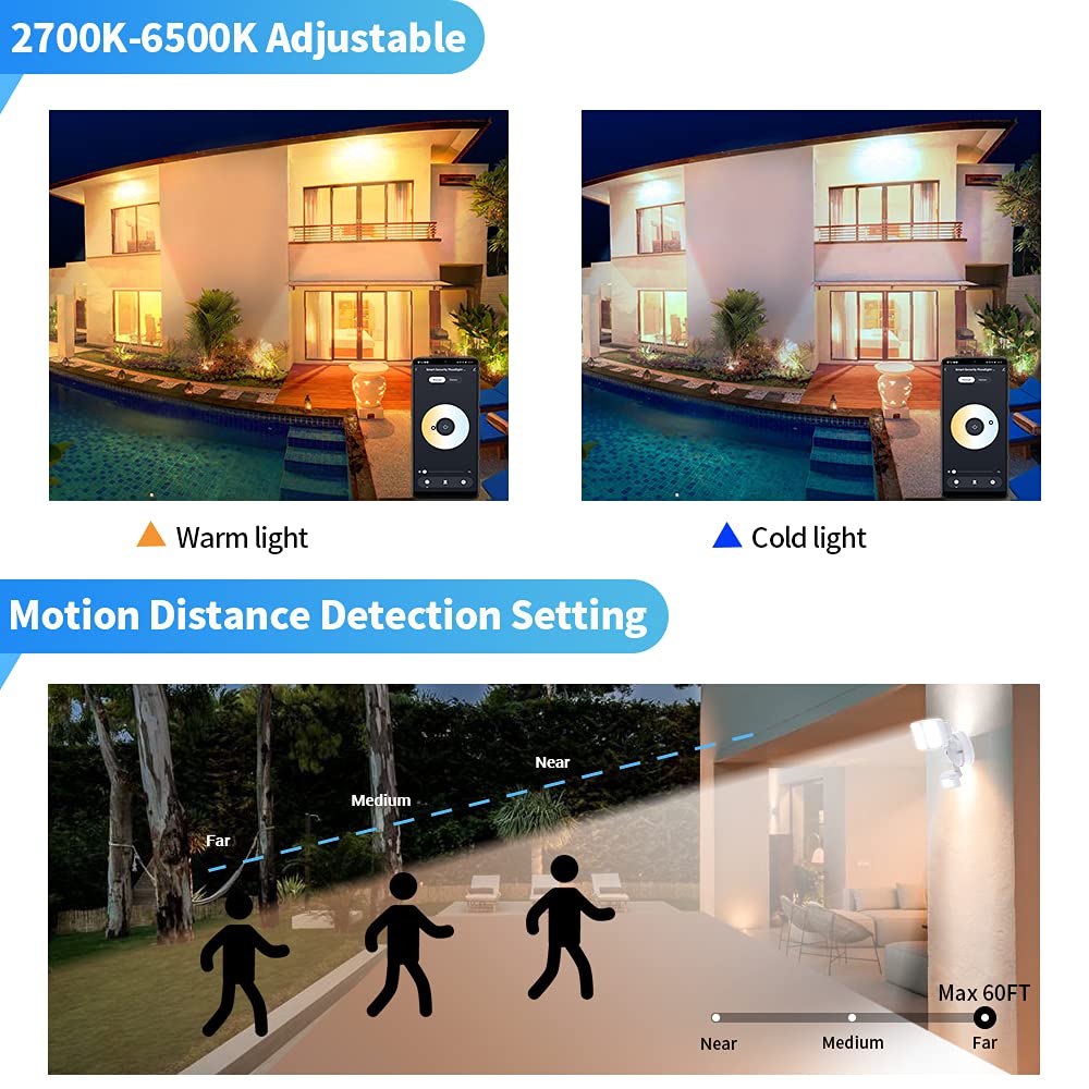 USTELLAR Smart LED Security Light Motion Sensor Outdoor 50W 5500lm Tunable White 2700K-6500K WiFi Exterior Flood Light Waterproof Floodlight Alexa/Google Outside Spotlight for Backyard House Patio