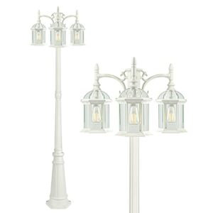 partphoner 3-head outdoor lamp post light birdcage, waterproof outside white street light pole with clear glass shade for yard, garden, patio, path, driveway