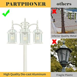 PARTPHONER 3-Head Outdoor Lamp Post Light Birdcage, Waterproof Outside White Street Light Pole with Clear Glass Shade for Yard, Garden, Patio, Path, Driveway