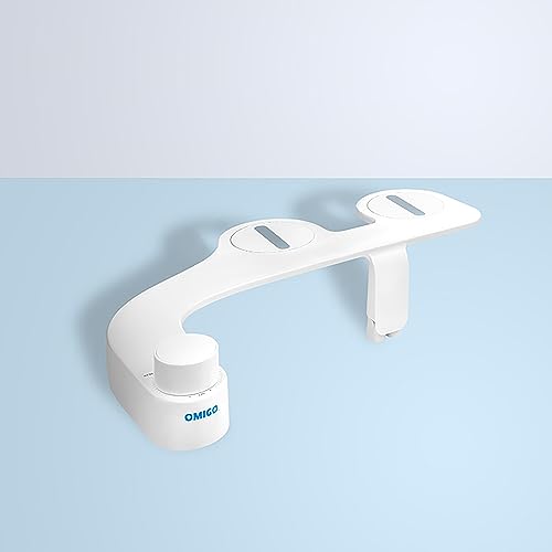 Omigo Element Bidet Attachment Non-Electric Thin Modern Design, Dedicated Rear and Front Self-Cleaning Nozzles with Pressure Control Dial (Ambient Temp, White)