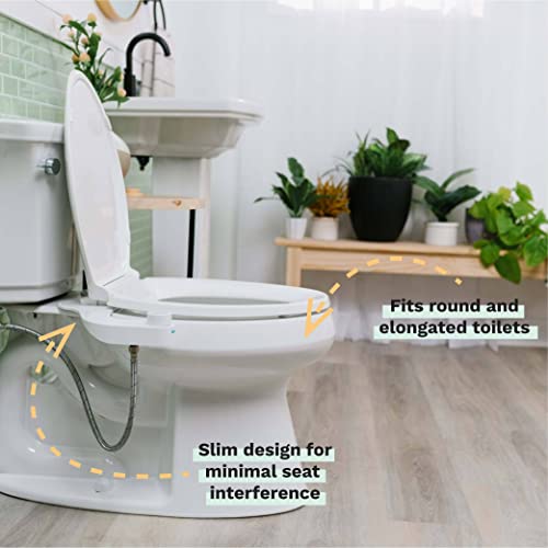 Omigo Element Bidet Attachment Non-Electric Thin Modern Design, Dedicated Rear and Front Self-Cleaning Nozzles with Pressure Control Dial (Ambient Temp, White)