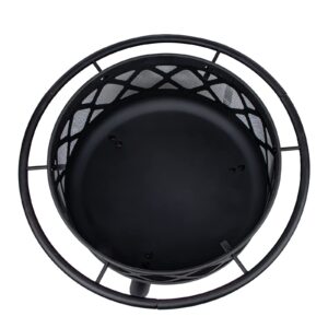 Fire Pits 30'' Outdoor Wood Burning Firepit Bowl with Spark Screen Cover Log Grate Fire Poker Steel Round Fireplace for Outside Camping Bonfire Beach Patio Backyard,Black1